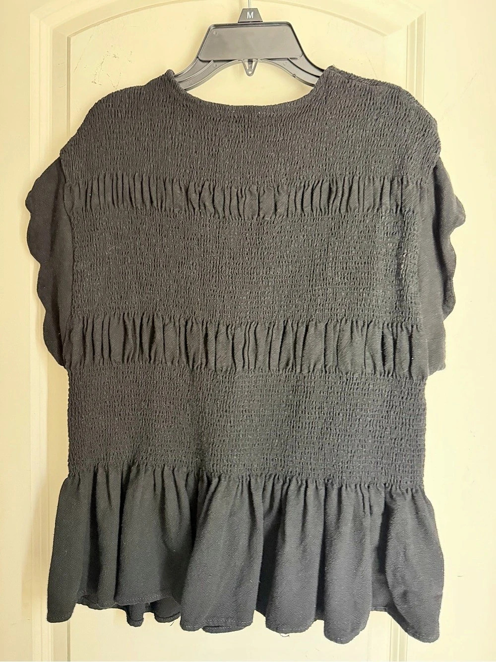 Umgee linen cotton Smocked Ruffle Sleeve Blouse peplum formal basic casual boho